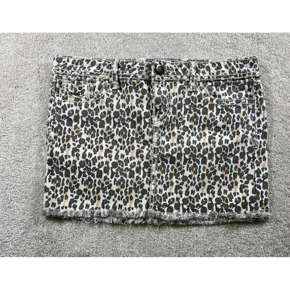 Hot Kiss Womens Size 8 Skylar Skirt Leopard Min Mobwife Raw Hem Thick‎ Stitch